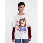 Chucky Women's Layered Look Graphic Tee with Long Sleeves, Sizes XXS-XXL