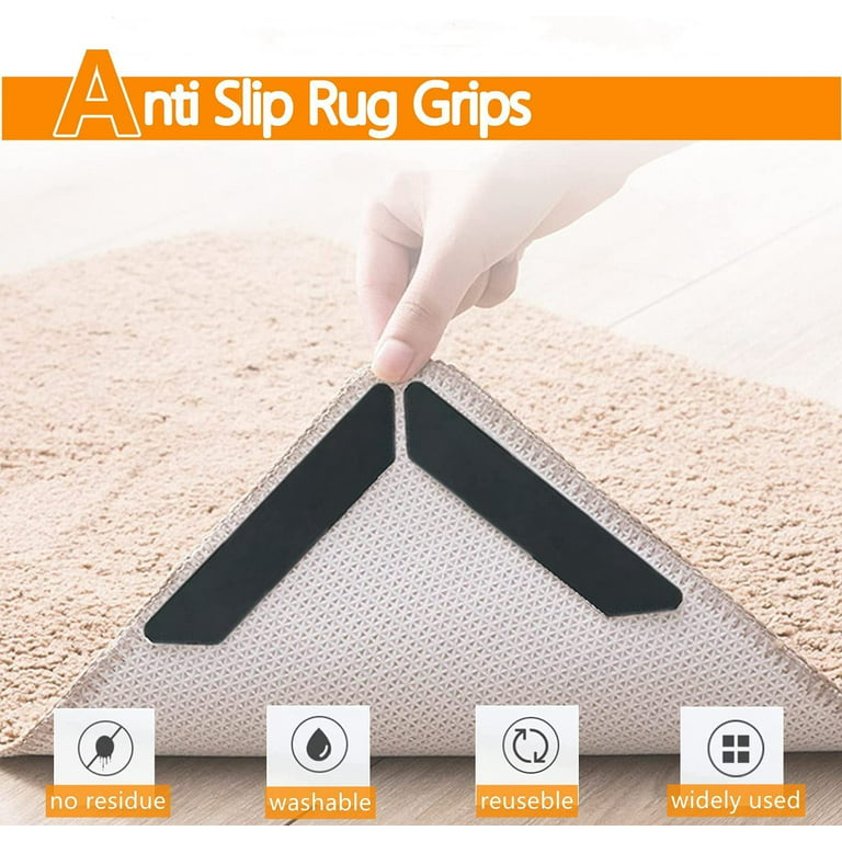 Rug Grippers, 16 Pcs Double Sided Washable Removable Anti Curling Corner Carpet  Gripper, Non Slip Renewable Adhesive Rug Tape Compatible With Hardwood