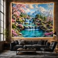 thumbnail image 6 of Waterfall with Cherry Blossoms and Mountains, Serene Watercolor for Nature Lovers, Scenic Landscape Artwork, Housewarming Gift, Tapestry Wall Hanging for Bedroom and Living Room, 6 of 7