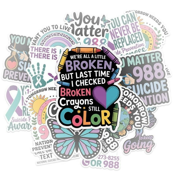 10 Pcs Suicide Prevention Stickers | 988 Mental Health Awareness Decal Pack of 10 | You Matter, Choose to Keep Going
