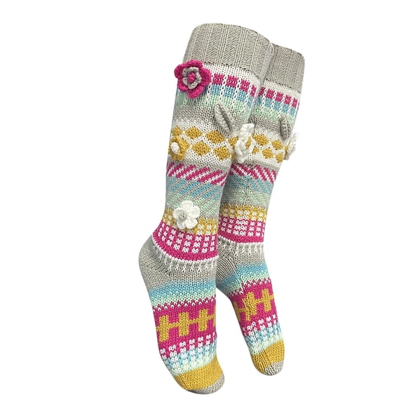 Fengactive Womens Knit Long Socks Multicolor Patterned Mid Calf Floor Socks 3D Floral Accent Cozy Home Wear