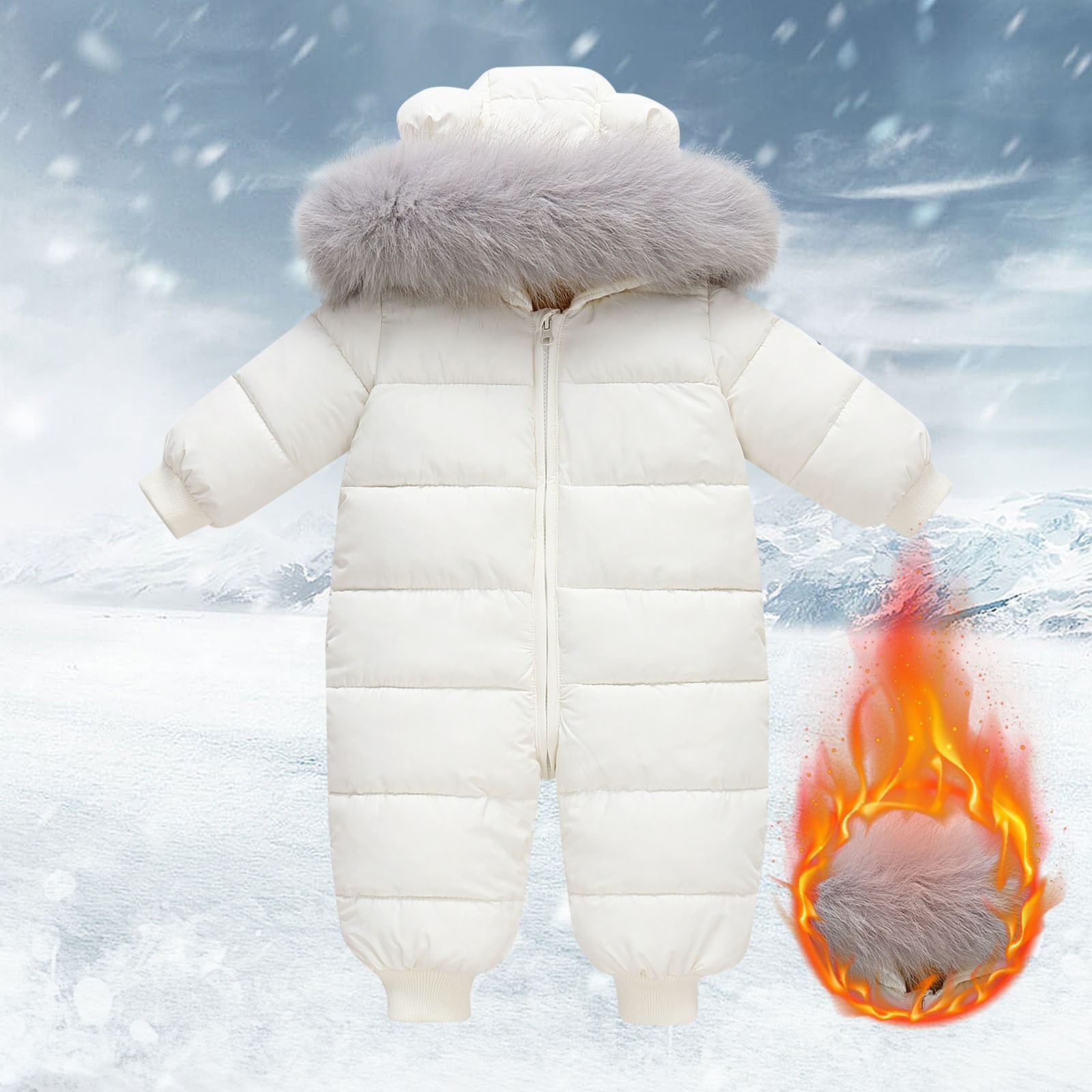 XXWXYD Baby Thermal Insulated Down Jacket Romper Detachable Collar Hooded Winter Snowsuit Thickened Coat Cold Weather Gear Windproof Outerwear