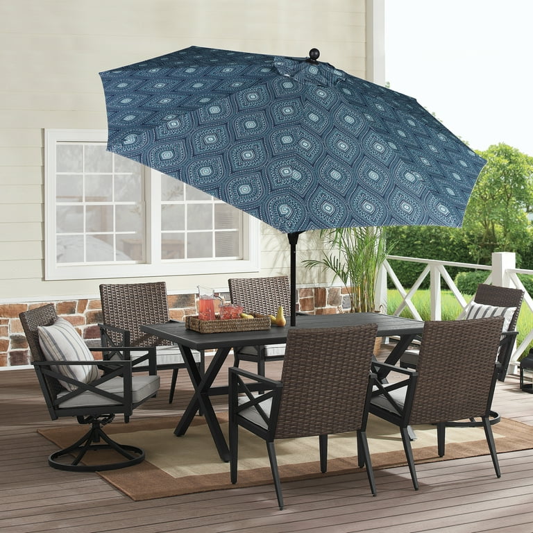 better homes and gardens rectangular patio umbrella Better Homes & Gardens 9' Blue and Green Medallion Patio Umbrella Crank  Lift and 3 Position Tilt
