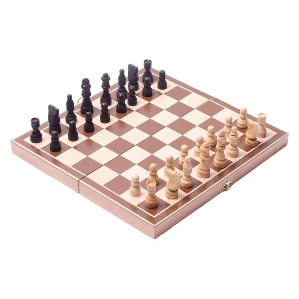 Foldable Handcrafted Wood Chess Set Portable Board Game Toy for Beginners 