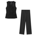 thumbnail image 4 of HH TRAF 2024 Conjunto de moda con escote cuadrado, sin mangas, chaleco cruzado y pantalón con abertura hasta la mitad de la cintura y cremallera, traje de verano para mujer a la moda, 4 of 5