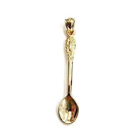 New 14k yellow Gold solid 3D spoon Pendant charm gift fine jewelry 1.8g