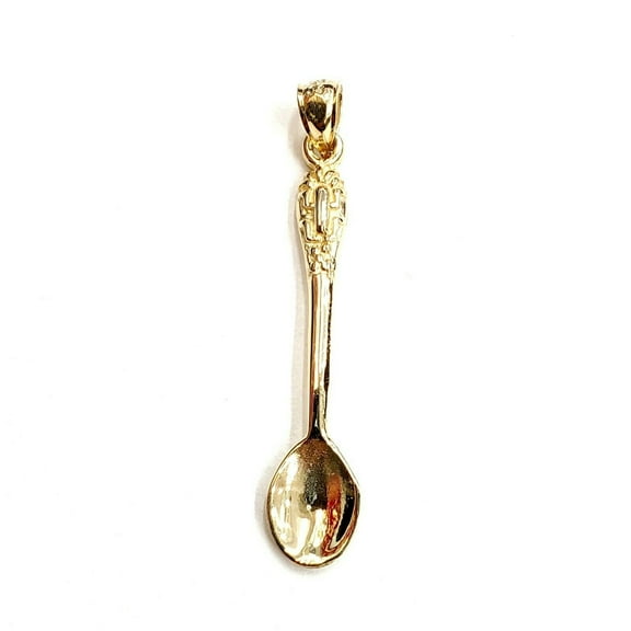 New 14k yellow Gold solid 3D spoon Pendant charm gift fine jewelry 1.8g