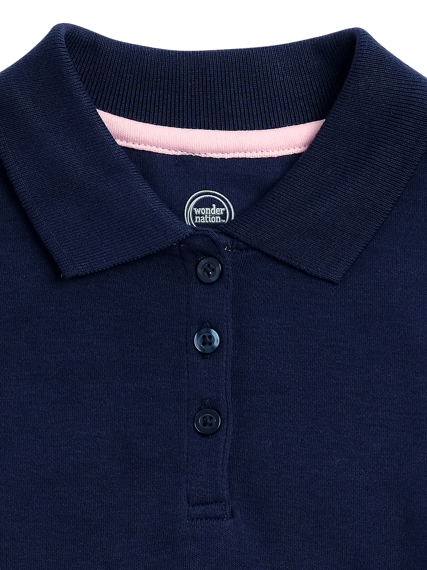 Wonder Nation Toddler Girls School Uniform Long Sleeve Interlock Polo Shirt, 2-Pack
