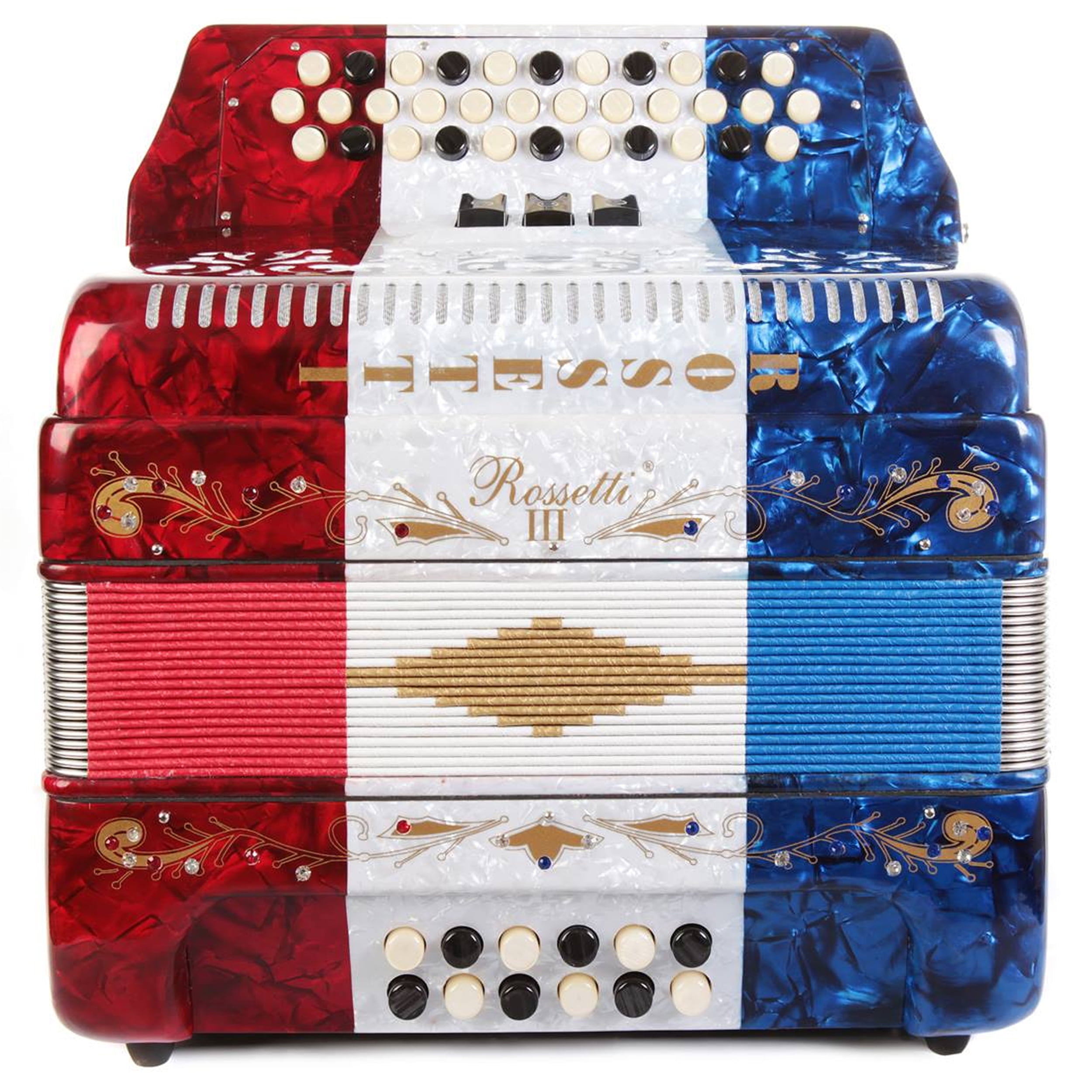 Rossetti Piano Accordion 72 Bass 34 Keys 5 Switches Mexican Flag