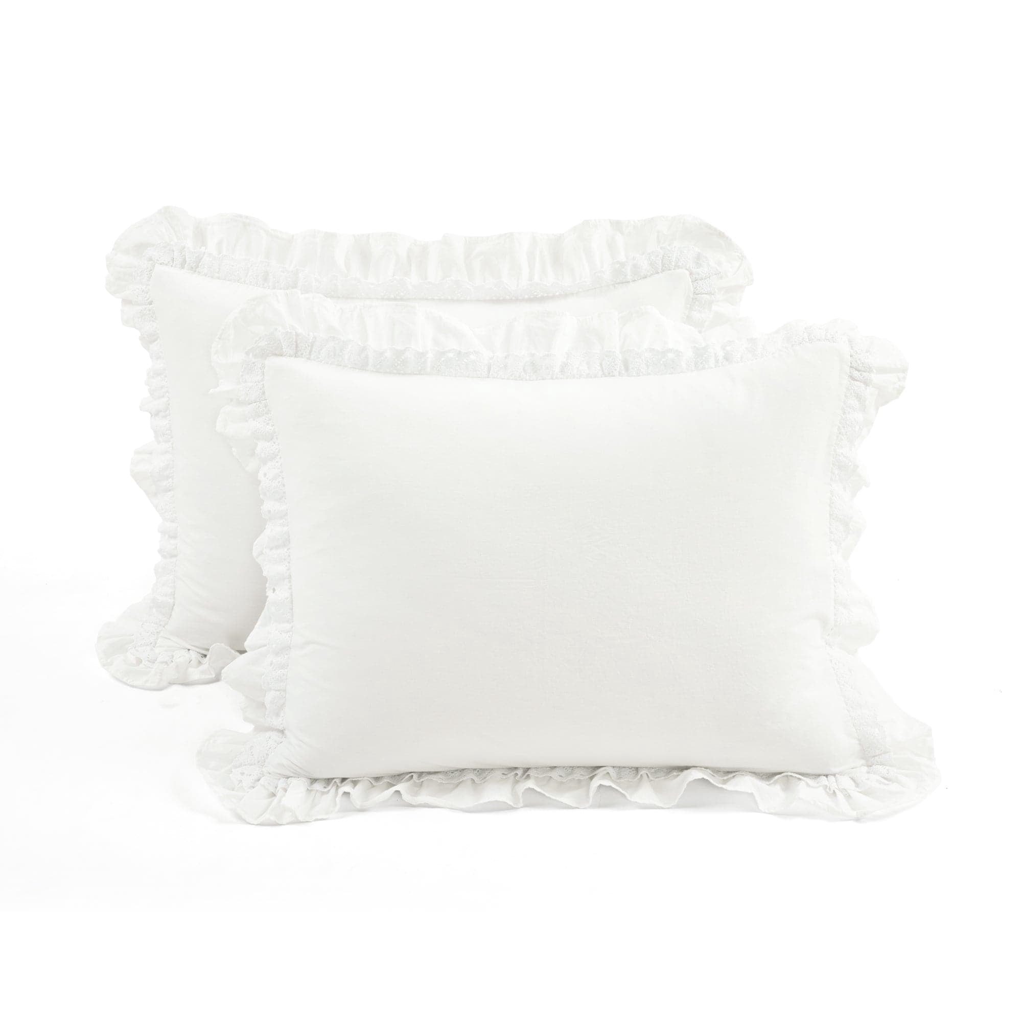 Ella Ruffle Lace 100% Cotton Duvet Cover White 3Pc Set Full/Queen
