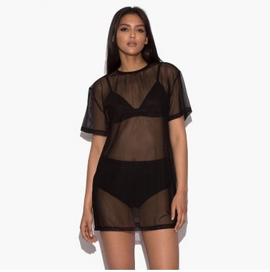 black mesh bathing suit cover up