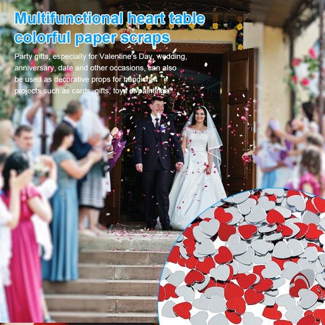 Confettis de Papier Mini en Forme de Cœur Matériau Plastique Confettis Bon Lustre Brouillade Assortiment Forme Résistant pour Décoration de Fête Rouge Argent 15 mm