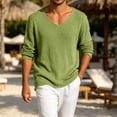 thumbnail image 3 of HAOTAGS Men’s V-Neck Long Sleeve Knit Sweater Casual Loose Fit Lightweight Ribbed Pullover Tops Army Green Size 2XL, 3 of 9