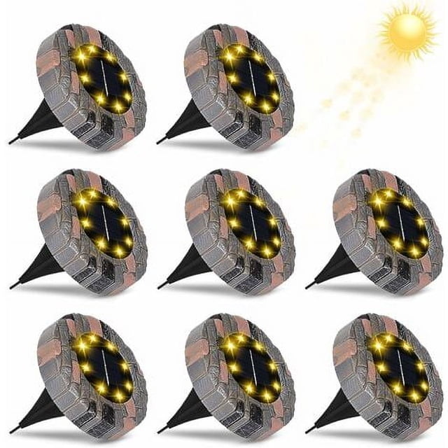 Luces solares para jardín de color blanco cálido de 6000 K, 8 luces LED para exteriores, impermeables, IP65, para césped, patio y jardín, lámparas solares de ahorro de energía