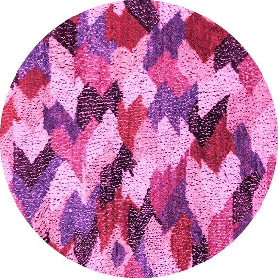 Ahgly Company Indoor Round Abstract Pink Modern Area Rugs, 7' Round