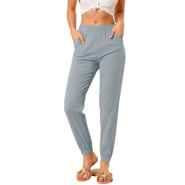 Pantalones de chándal de algodón Allegra K con cintura elástica casual para mujer Gris L