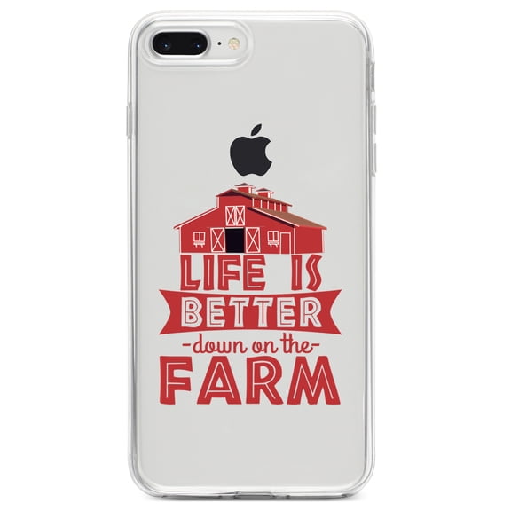 DistinctInk Clear Shockproof Hybrid Case for iPhone 7 PLUS / 8 PLUS (5.5" Screen) TPU Bumper Acrylic Back Tempered Glass Screen Protector - Life is Better Down on the Farm