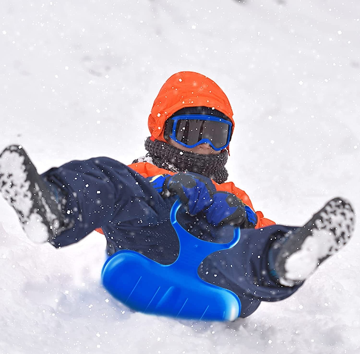 TABGIME 2 Packs Portable Plastic Snow Sleds Skiing Boards Snow Toys for Kids Boys Girls, Blue Red 2 Color