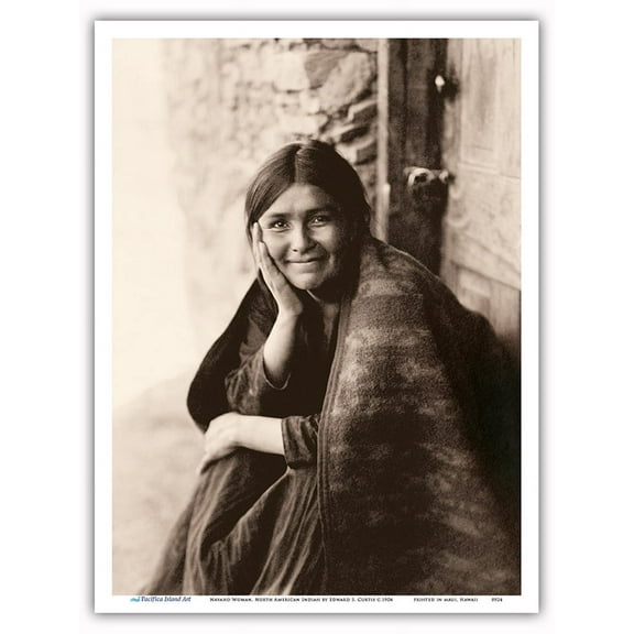 Navaho Woman - The North American Indians - Vintage B&W Photograph by Edward S. Curtis c.1904 - Master Art Print (Unframed) 9in x 12in