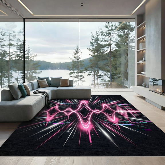 ODIKA 4'x6' Machine Washable Non-Slip Area Rug, Abstract Black High Traffic Rug, Pink, 1269552