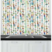 Feather Curtains 2 Panels Set, Watercolor Style Figures with Sea Shells Nautical Boho Style Chains Pendant Pattern, Window Drapes for Living Room Bedroom, 55W X 39L Inches, Multicolor, by Ambesonne