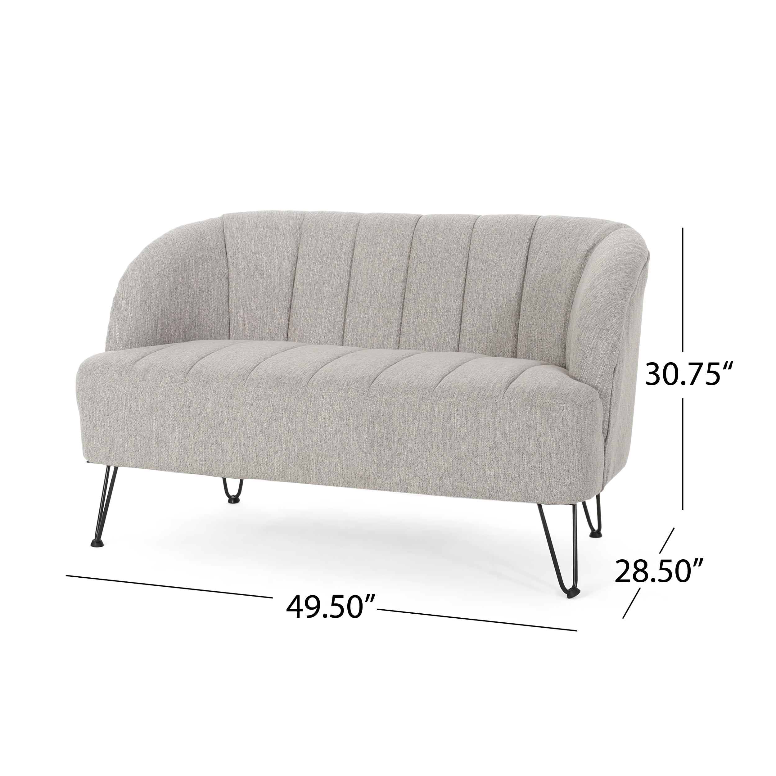 Noble House Yareli Fabric Loveseat with Hairpin Legs, Light Gray