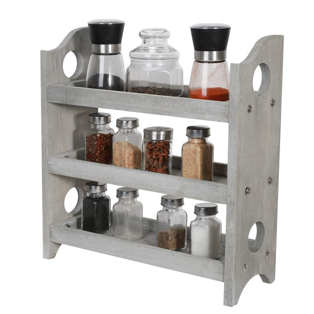 3Tier Wood Spice Rack Organizer Countertop Rustic