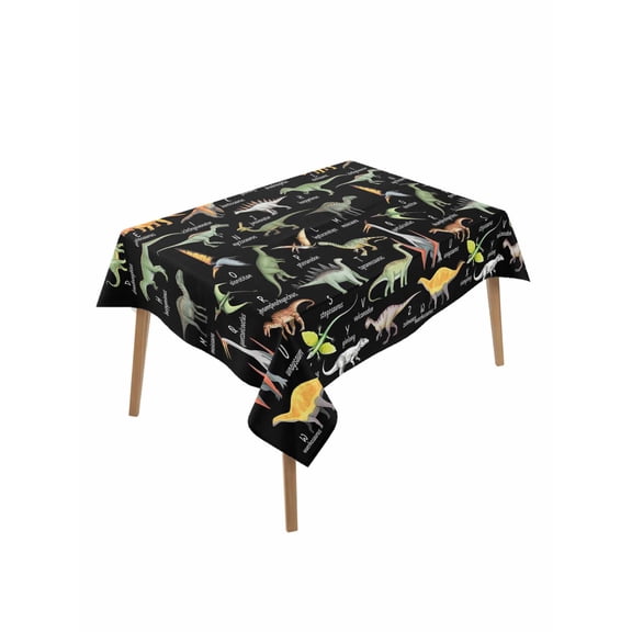 Black Dinosaur Table Cloth, Waterproof Tablecloth for Rectangle Tables, Vintage Letters Farm Animals Reusable Washable Fabric Table Cover for Restaurant Kitchen Dining Tables 60"x84"
