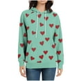 thumbnail image 4 of Trendy Hoodies Women Hearts Striped Print Sweatshirt with Pocket Loose Long Sleeve Drawstring Cute Pullover Tops (L, Green|Hearts), 4 of 6