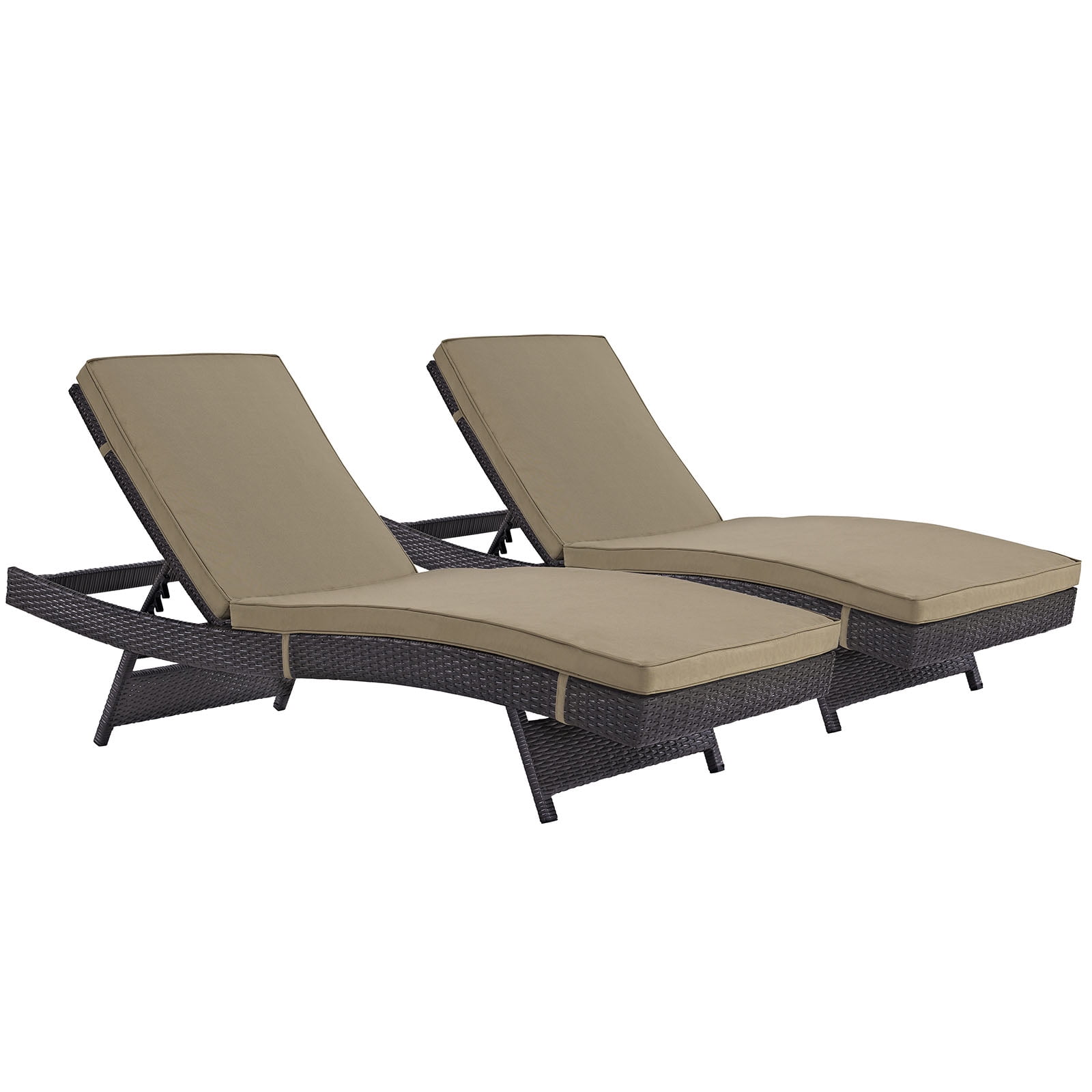 Espresso Mocha Outdoor Rattan Chaise Lounger Set
