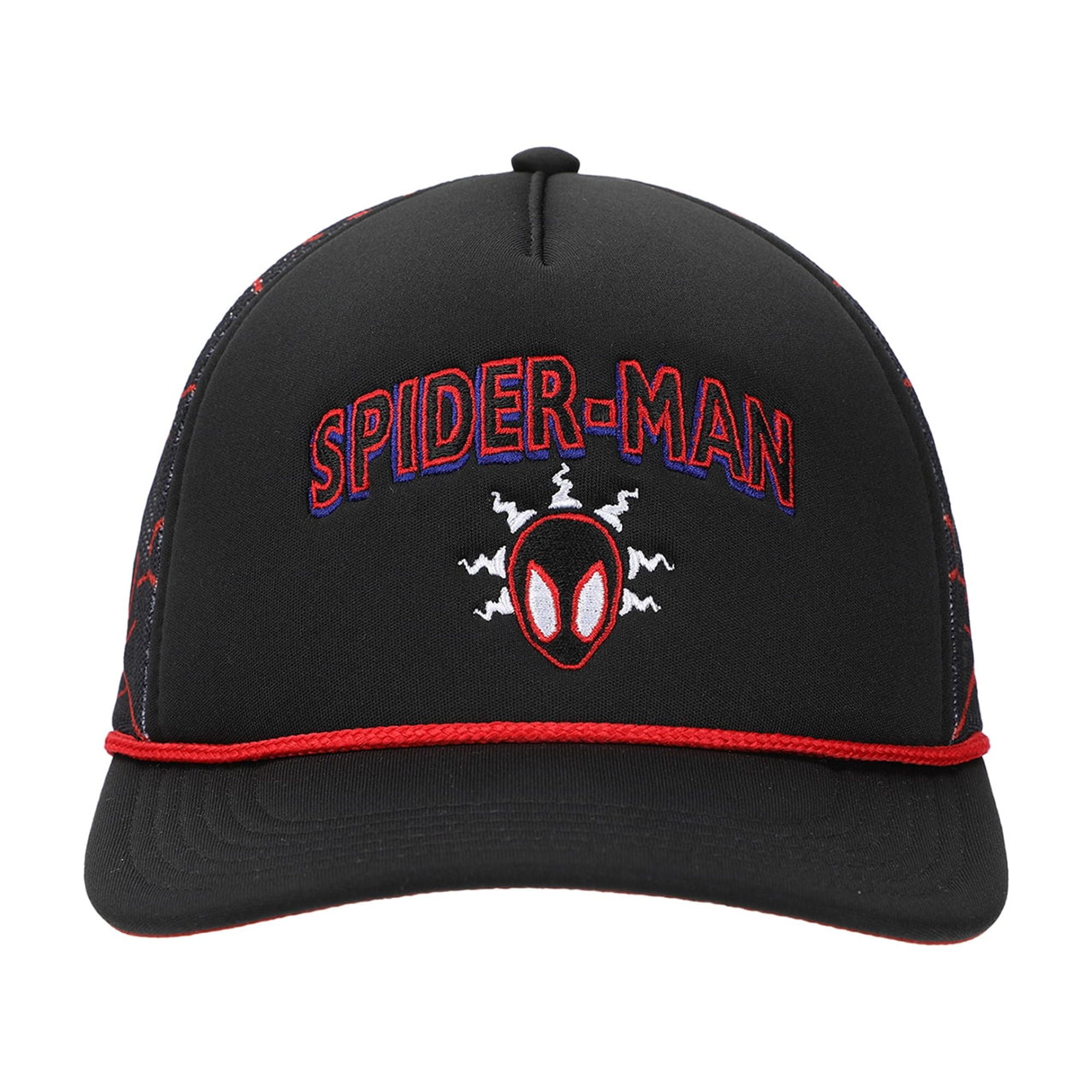 Marvel Super-Heroes Adult Trucker Hat - Black With Red/Blue Lettering, Adjustable Strap