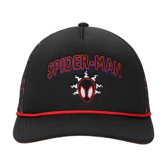 Spider-Man Into The Spider-Verse Miles Morales Spidey Sense Adult Black Trucker Hat