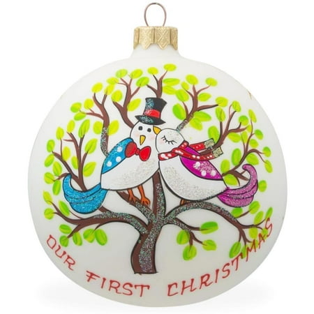 - Bird Couple on Tree Glass Ball Our First Christmas Ornament 4 Inches