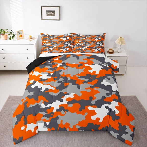 Erosebridal Twin Size Camouflage Comforter Set 2Pcs Bedding Set Teens 1 Comforter & 1 Pillowcase(Twin,Orange)