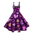 thumbnail image 4 of LWavelet 2026 Valentine's Day Outfit Must-Have Dress, Spaghetti Strap Heart Print Flared Swing Skirt Sundress Light Purple L, 4 of 4