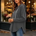 thumbnail image 6 of Oversized Hoodies Zaewscy Women's V-neck Hooded Sweatshirt Long Sleeved Drawstring Hooded Pullover Casual Loose Fall And Winter Curved Hem Sweatshirt Dark Gray XXL, 6 of 9
