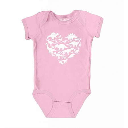 

Shop4Ever Dino Love Dinosaur Heart Valentine s Day Baby s Bodysuit Infant Cotton Romper 12 Months Pink