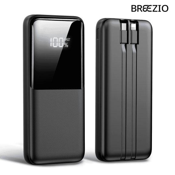 Portable Charger Power Bank, 20000mAh Fast Charging Portable Battery Pack with Built in USB-C(22.5W) and iOS(20W) Output Cables Compatible for iPhone Android Samsung Phone, Black