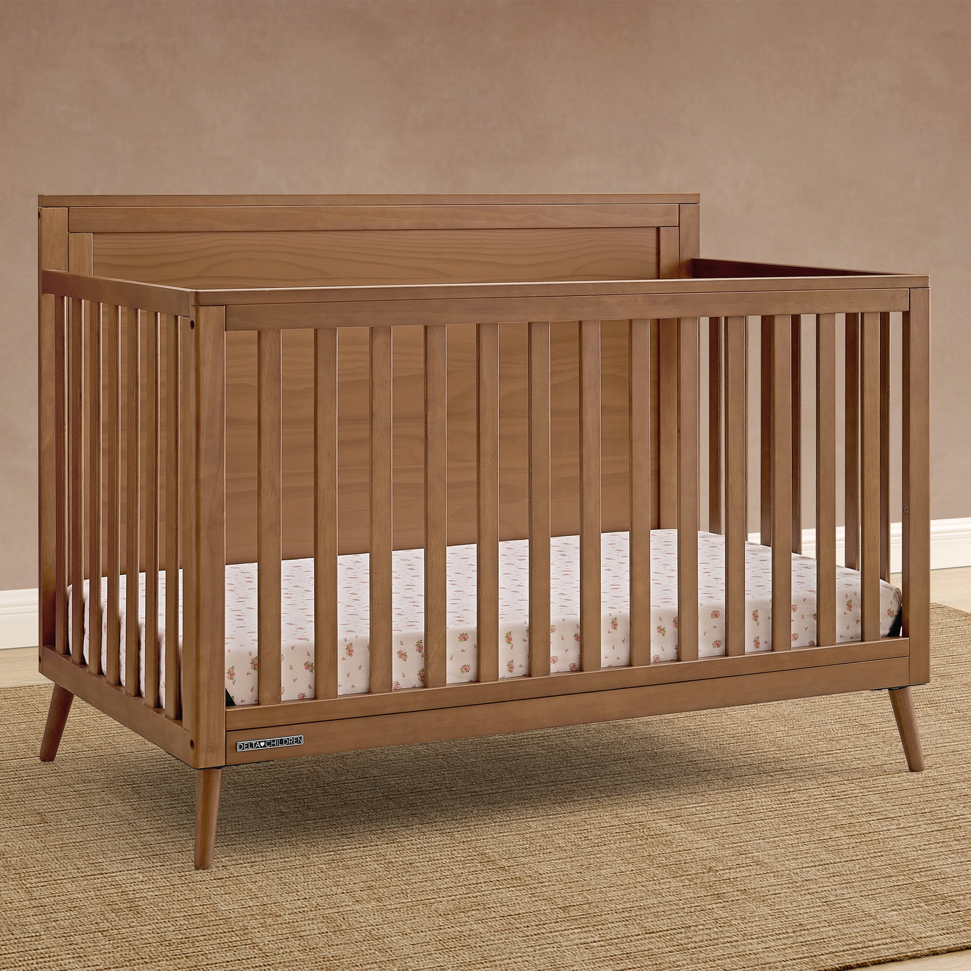 Delta Children Lola 6-in-1 Convertible Crib - Converts from Baby Crib to Toddler Bed, Daybed, Sofa Bed and Full-Size Bed With and Without Footboard, Fits Standard Full-Size Crib Mattress, Chestnut