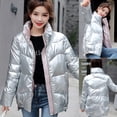 thumbnail image 3 of Fashion Women Autumn Winter Glossy Stand Collar Jacket Cotton Liner Down Coat, 3 of 8