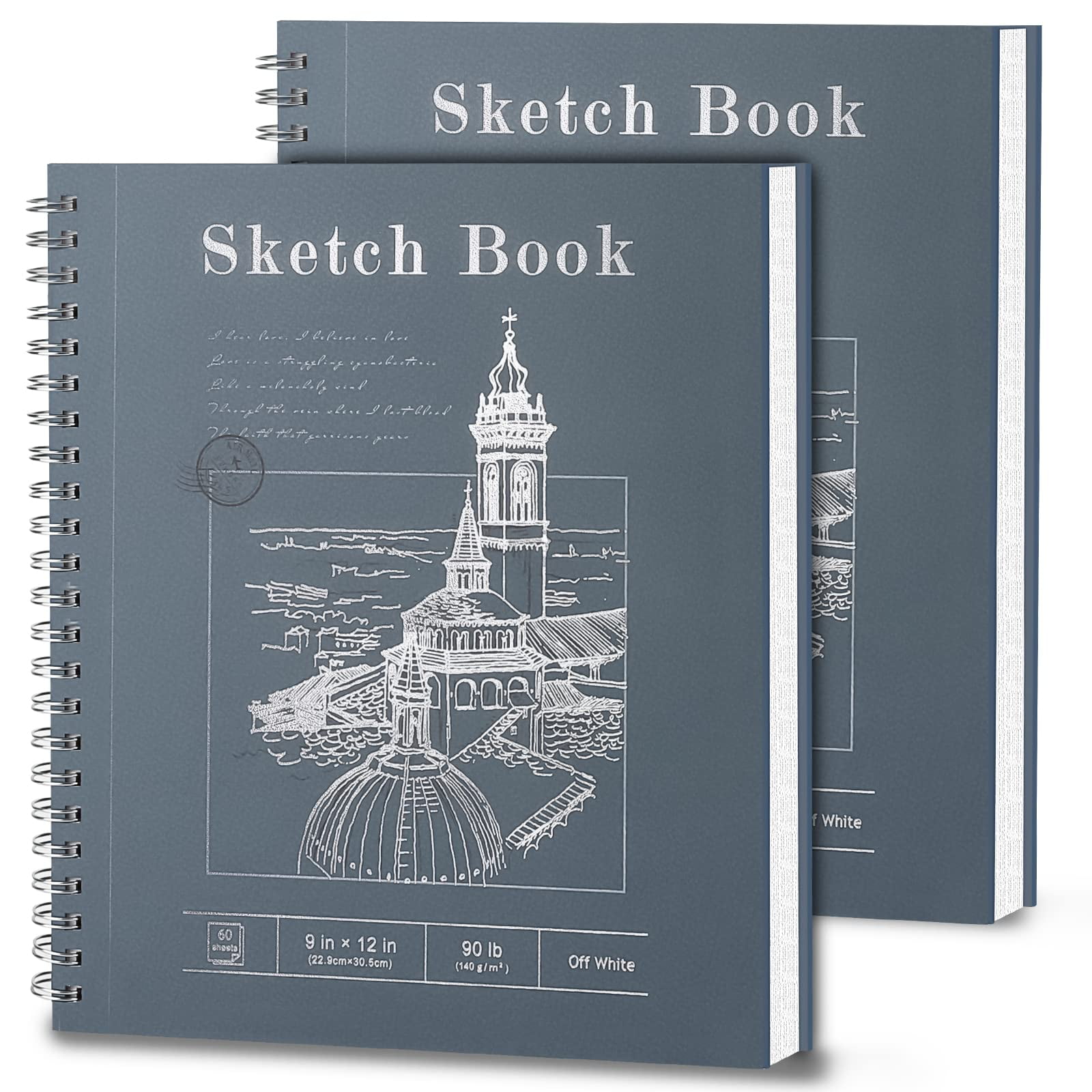 Hardcover 9x12 Sketchbook, Artist Sketch Pads for Drawing Pack of 2, 120 Sheets 90lb/140GSM