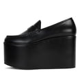 thumbnail image 4 of YDN Women Comfortable Round Toe Chunky Platform Loafers Wedge High Heel Slip On Pumps Office Evening Casual Shoes Size 14 Black, 4 of 4