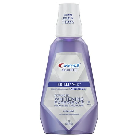 (2 pack) (2 pack) Crest 3D White Brilliance Alcohol Free Whitening Mouthwash, Clean Mint, 33.8 fl oz