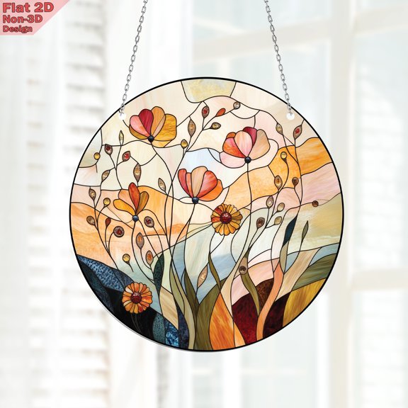 Floral Acrylic Window Hanging – 2D Stained Glass Style Sun Catcher – Vibrant Wildflower Art Decor for Home, Garden, Porch & Car – Nature-Inspired Gift for Flower & Botanical Lovers