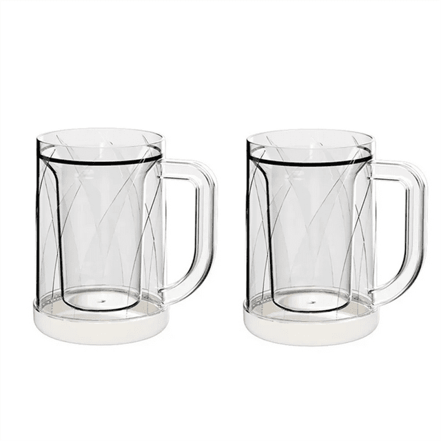 Freezer Beer Glass,Freeze Mugs with Handle,Double Walled Frozen Cups,Keep Drinks Cold,Freezing Beer Mug Gifts for Mens,2*Double-Layer Freezing Beer Mug