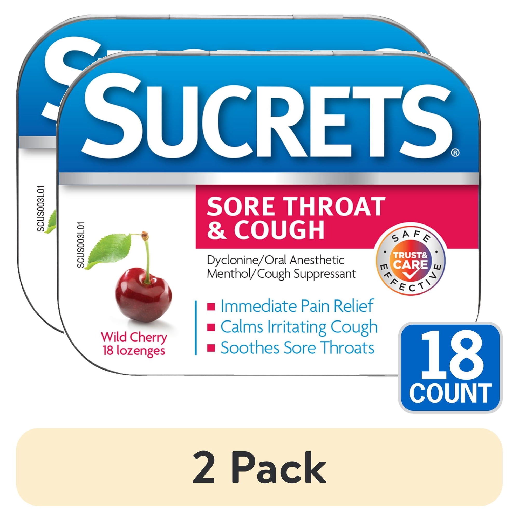 (2 pack) Sucrets Sore Throat Lozenges, Wild Cherry Flavor, 18 Count