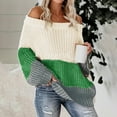 thumbnail image 2 of Clearance! Yajing Women's Pullover Sweaters Womens Oversized Sweater Color Block Off The Shoulder Pullover Knit Chunky Striped Tops L Green, 2 of 4