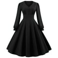 thumbnail image 1 of Robe à Manches Longues pour Femmes Robe Unie à Manches Longues à Col en V Rétro à Taille Haute avec Empiècements, 1 of 8