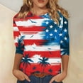 thumbnail image 2 of Women's 250th Anniversary USA Shirt Patriotic American Flag Print Crew Neck 3/4 Sleeve T-Shirt, 2 of 5
