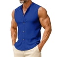 thumbnail image 3 of srobpty Mens Summer Solid Sleeveless Round Neck Linen Tank Tops Button Placket for Vacation and Daily Leisure Wear, 3 of 5